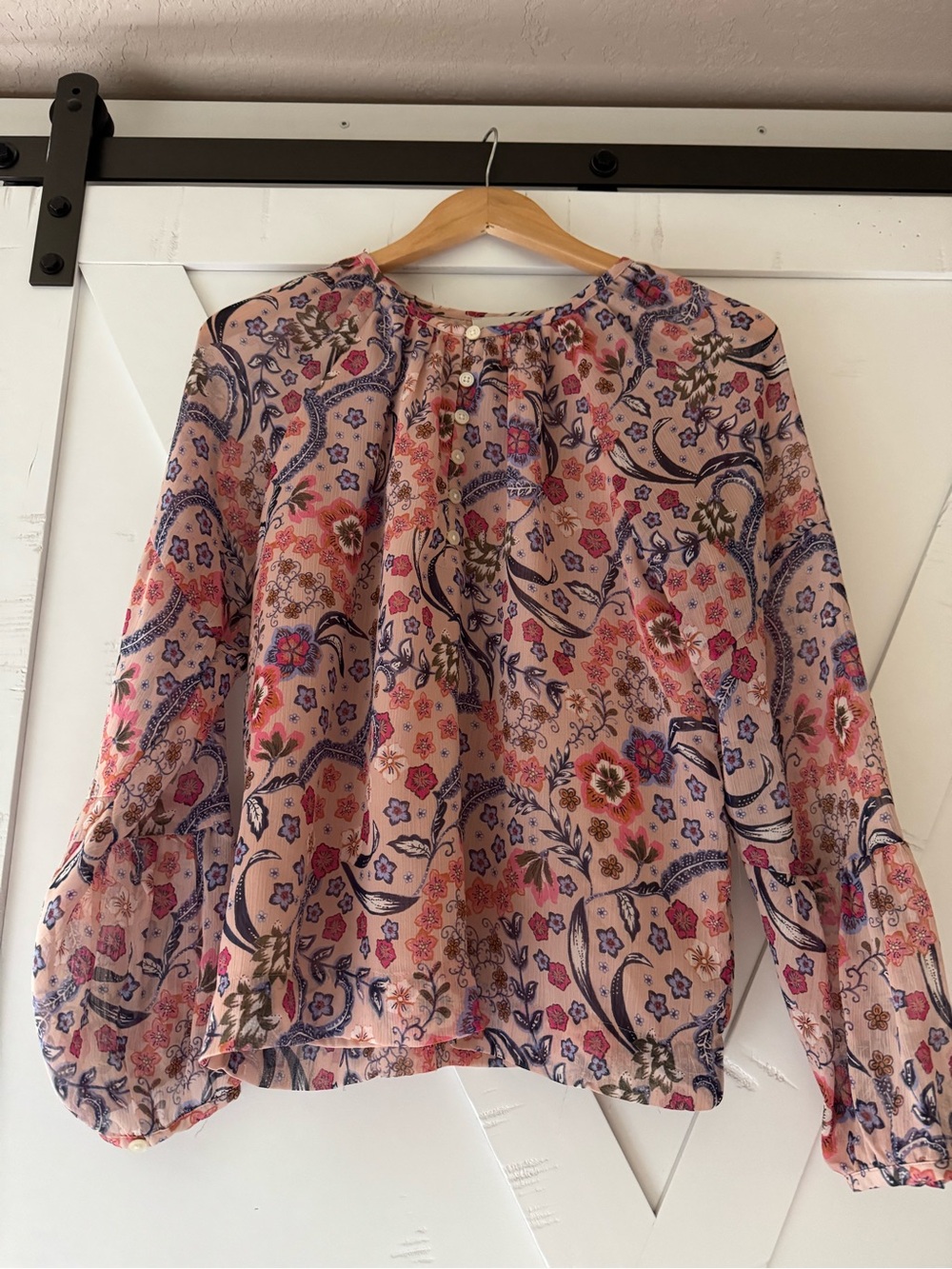 LOFT Pink Paisley Floral Long-Sleeve Blouse